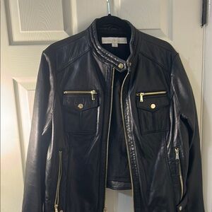 Boston Proper Black and Gold Leather Moto Jacket
